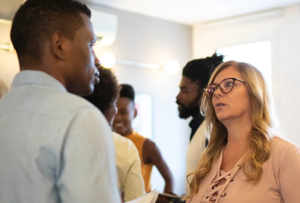 Line manager talking with employee